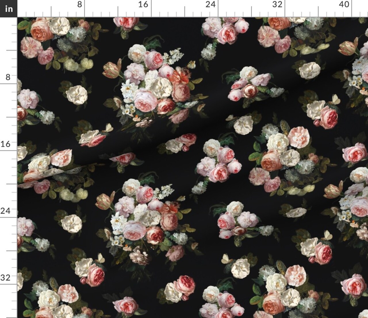 Floral Painting Blossoms Pink Black Romantic French Custom Printed Fabric by Spoonflower Various Fabrics by the Yard or Fat Quarter
